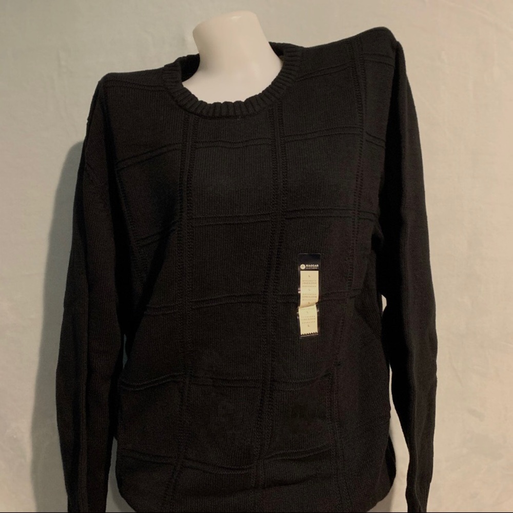 Haggar Men Solid Textured Window Pane Knit Sweater